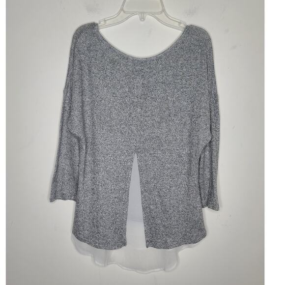 New York & Co metallic silver lightweight split back layered sweater - small - Picture 4 of 6